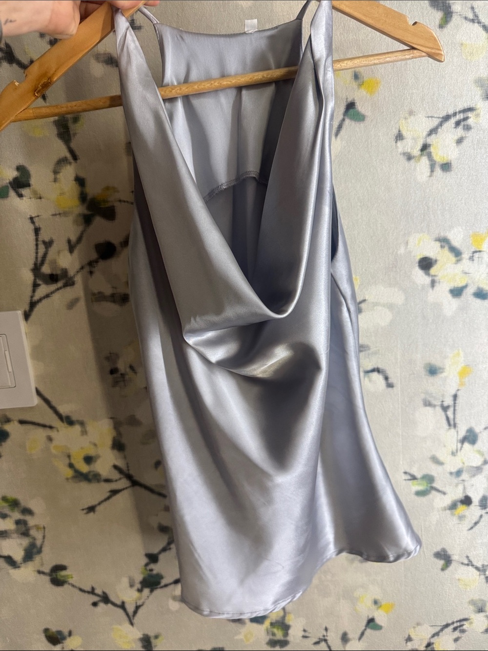 Satin Cowl Neck Camisole in Silver